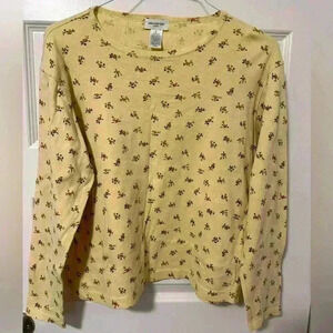 Jones New York Long Sleeve T-shirt Crew Neck Floral Yellow Size Large Vintage